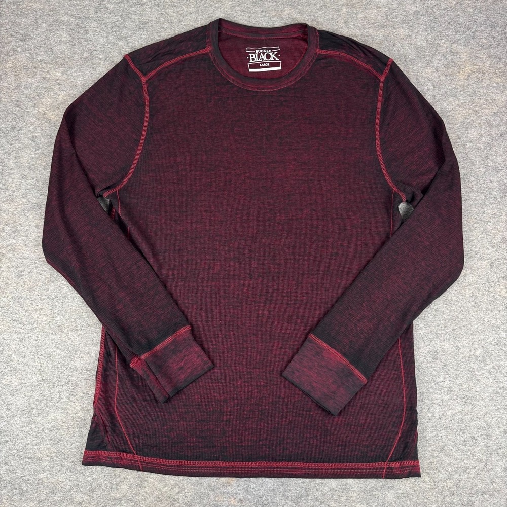 Buckle Black Waffle Knit Thermal Long Sleeve Shirt Red Mens Large L
